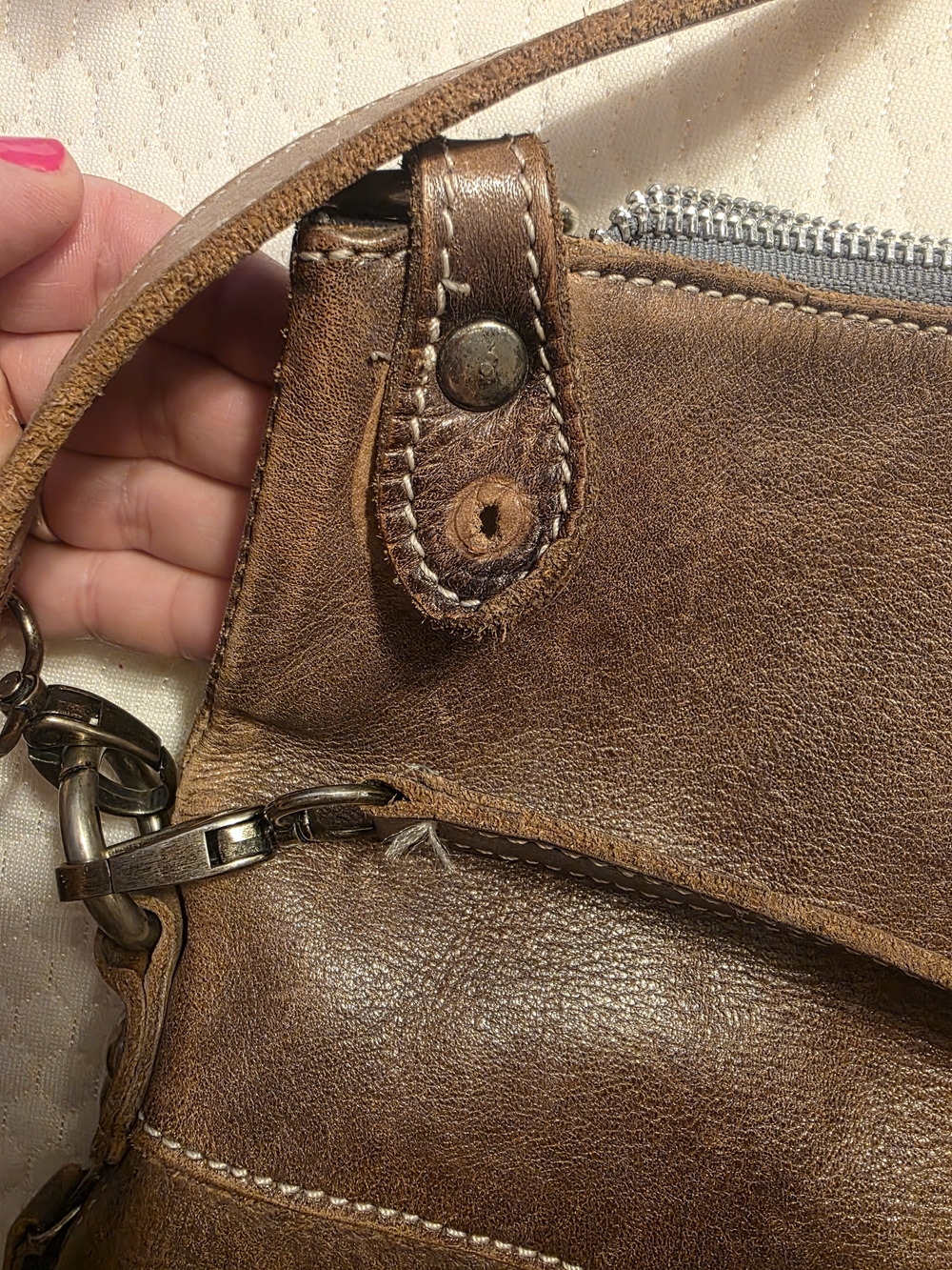 BED|STU Tahiti Distressed Brown Leather Shoulder Bag with Silver Hardware - Picture 2 of 7
